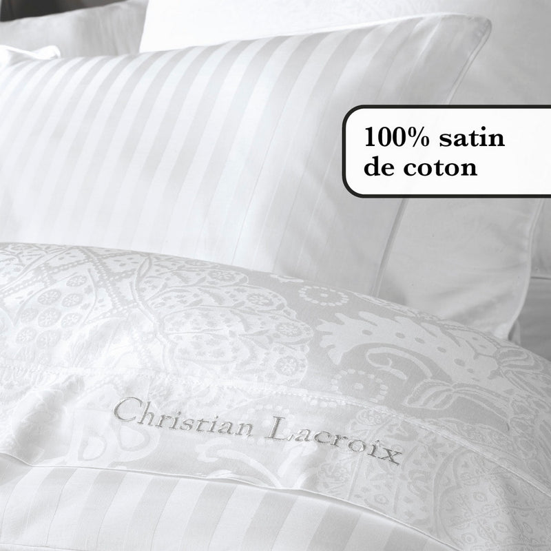 Jacquard - Set De 2 Taies D'Oreiller Satin De Coton Tissé Jacquard Arles Blanc