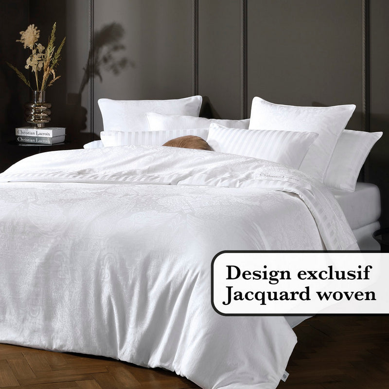 Jacquard - Set De 2 Taies D'Oreiller Satin De Coton Tissé Jacquard Arles Blanc