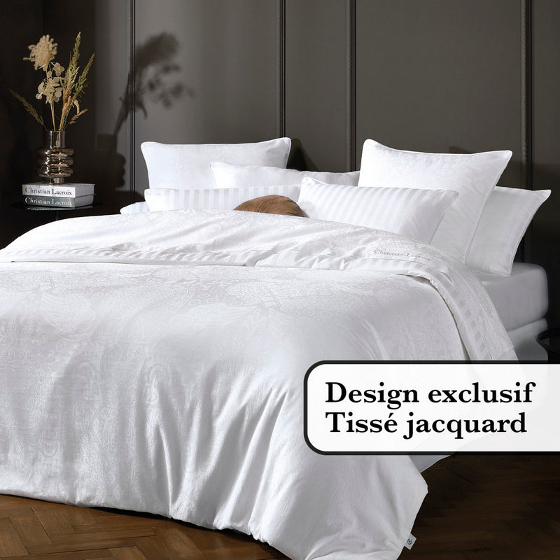 Jacquard - Taie De Traversin Satin De Coton Tissé Jacquard Arles Blanc