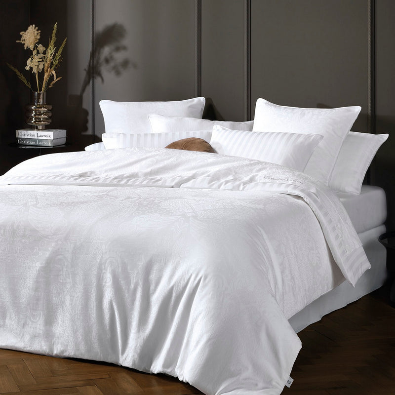 Jacquard - Taie De Traversin Satin De Coton Tissé Jacquard Arles Blanc