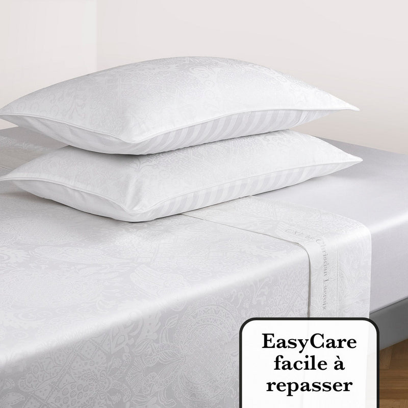 Jacquard - Ensemble De Draps Satin De Coton Tissé Jacquard Arles Blanc