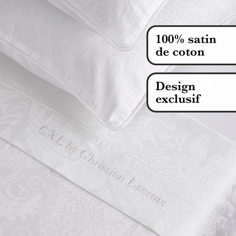 Jacquard - Ensemble De Draps Satin De Coton Tissé Jacquard Arles Blanc
