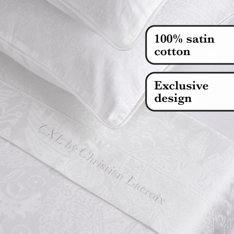 Jacquard - Ensemble De Draps Satin De Coton Tissé Jacquard Arles Blanc