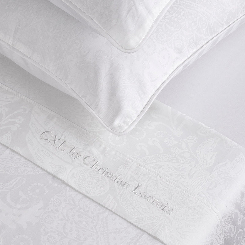 Jacquard - Ensemble De Draps Satin De Coton Tissé Jacquard Arles Blanc