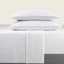 Jacquard - Ensemble De Draps Satin De Coton Rayure Tissé Jacquard Blanc