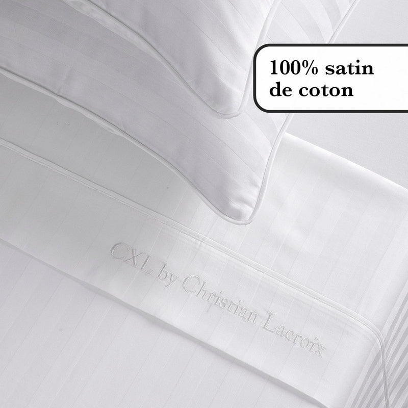 Jacquard - Ensemble De Draps Satin De Coton Rayure Tissé Jacquard Blanc