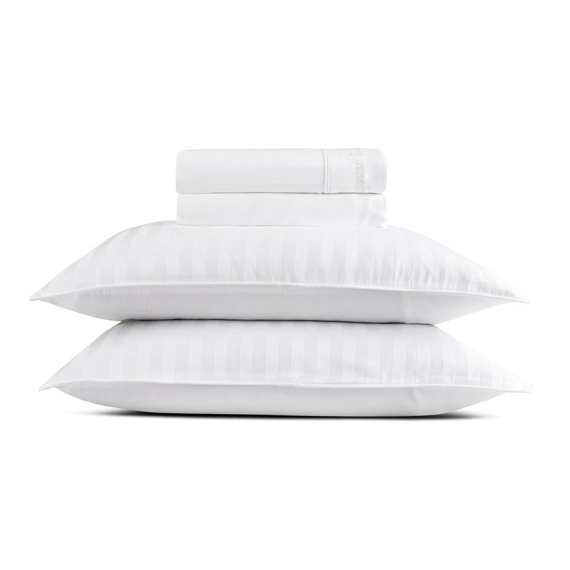 Jacquard - Ensemble De Draps Satin De Coton Rayure Tissé Jacquard Blanc