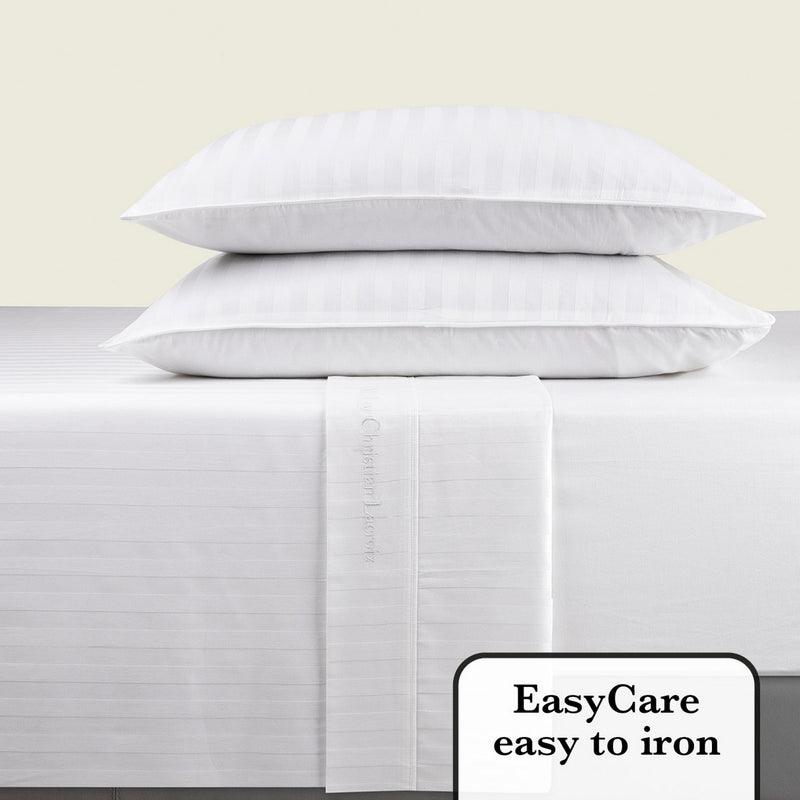 Jacquard - Ensemble De Draps Satin De Coton Rayure Tissé Jacquard Blanc
