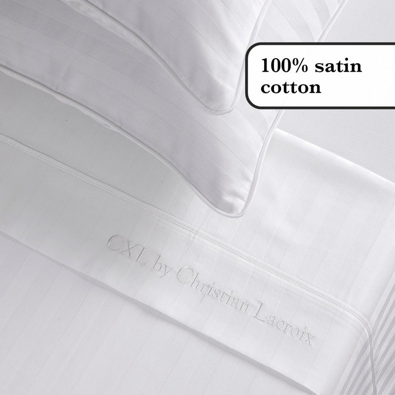 Jacquard - Ensemble De Draps Satin De Coton Rayure Tissé Jacquard Blanc
