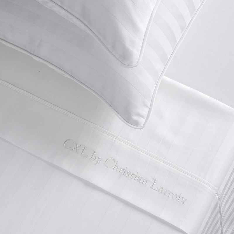 Jacquard - Ensemble De Draps Satin De Coton Rayure Tissé Jacquard Blanc