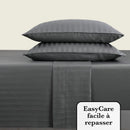 Jacquard - Ensemble De Draps Satin De Coton Rayure Tissé Jacquard Gris Foncé