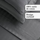Jacquard - Ensemble De Draps Satin De Coton Rayure Tissé Jacquard Gris Foncé
