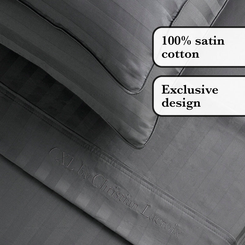 Jacquard - Ensemble De Draps Satin De Coton Rayure Tissé Jacquard Gris Foncé