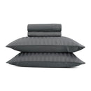 Jacquard - Ensemble De Draps Satin De Coton Rayure Tissé Jacquard Gris Foncé