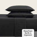 Jacquard - Ensemble De Draps Satin De Coton Rayure Tissé Jacquard Noir