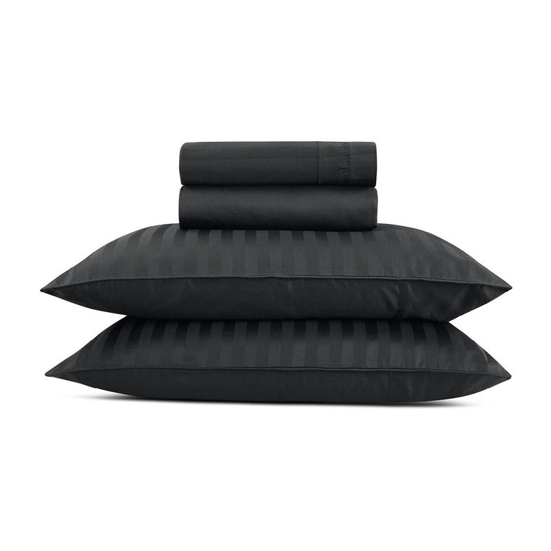 Jacquard - Ensemble De Draps Satin De Coton Rayure Tissé Jacquard Noir