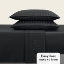 Jacquard - Ensemble De Draps Satin De Coton Rayure Tissé Jacquard Noir