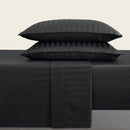 Jacquard - Ensemble De Draps Satin De Coton Rayure Tissé Jacquard Noir