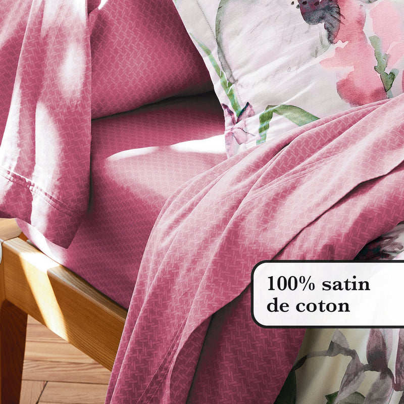 Exotique - Housse De Couette + Taie(s) D'Oreiller Satin De Coton Exotique Framboise