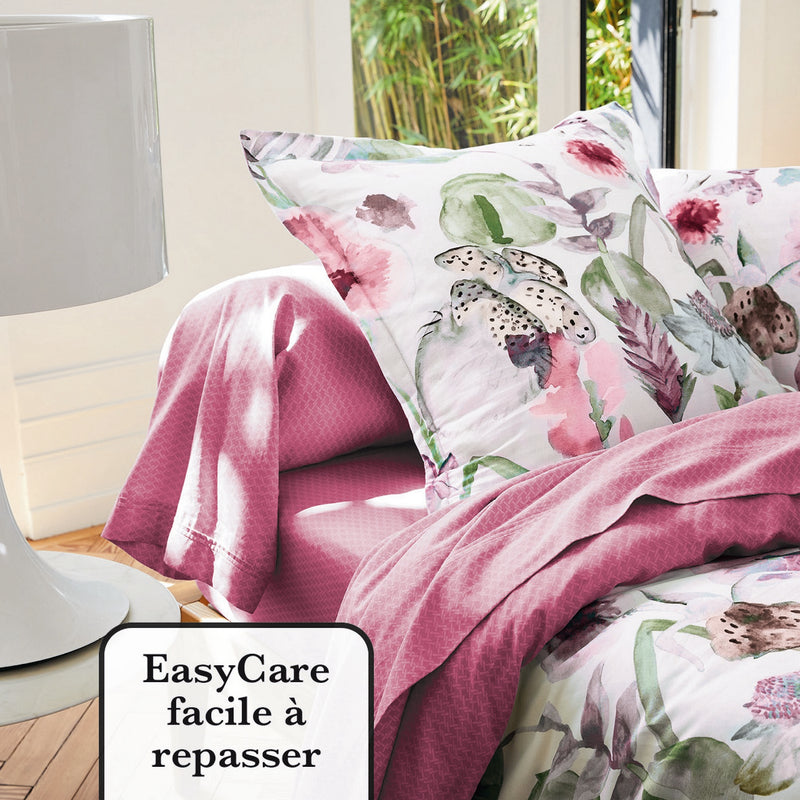 Exotique - Housse De Couette + Taie(s) D'Oreiller Satin De Coton Exotique Framboise