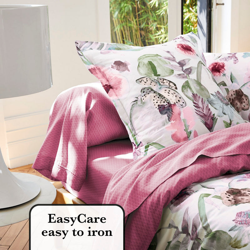 Exotique - Housse De Couette + Taie(s) D'Oreiller Satin De Coton Exotique Framboise