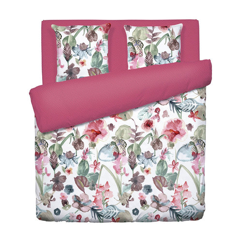 Exotique - Housse De Couette + Taie(s) D'Oreiller Satin De Coton Exotique Framboise