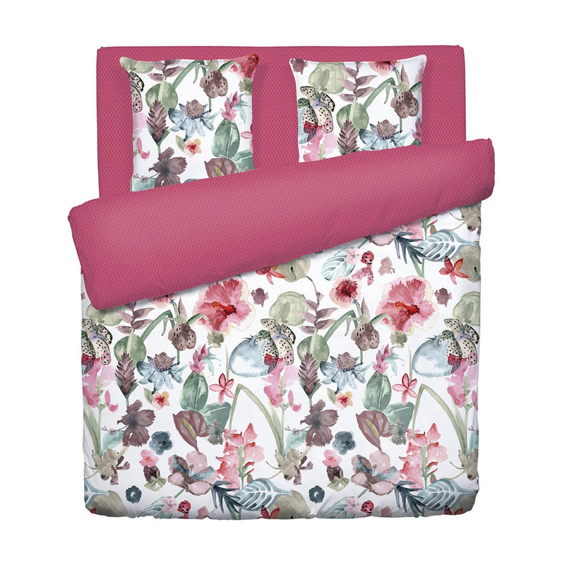 Exotique - Housse De Couette + Taie(s) D'Oreiller Satin De Coton Exotique Framboise