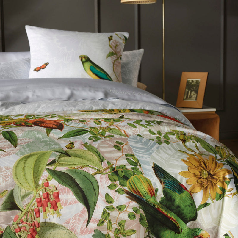 Jardin D'Hiver - Housse De Couette + Taie(s) D'Oreiller Satin De Coton Jardin D'Hiver Gris Perle