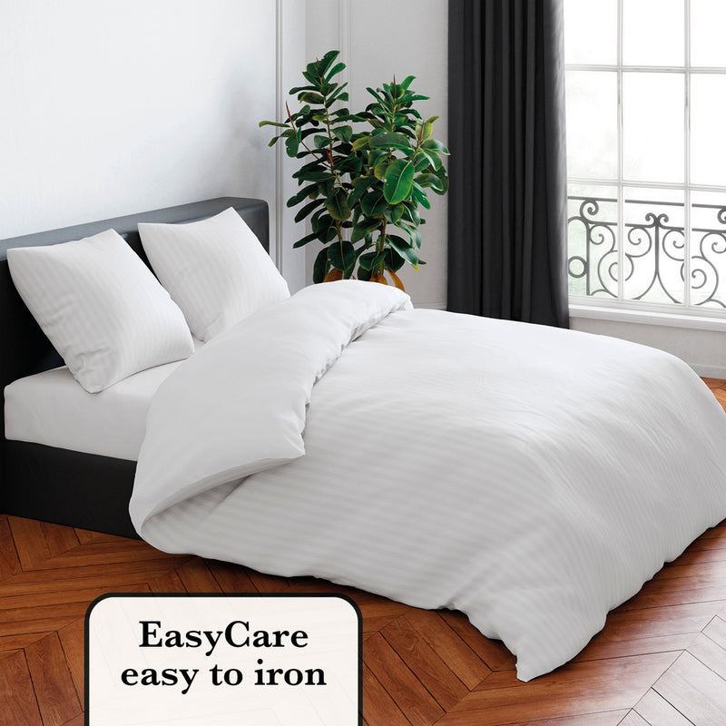 Jacquard - Set De 2 Taies D'Oreiller Satin De Coton Rayure Tissé Jacquard Blanc