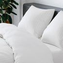Jacquard - Set De 2 Taies D'Oreiller Satin De Coton Rayure Tissé Jacquard Blanc