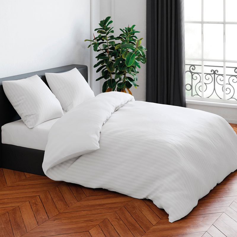 Jacquard - Set De 2 Taies D'Oreiller Satin De Coton Rayure Tissé Jacquard Blanc