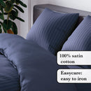 Jacquard - Housse De Couette + Taie(s) D'Oreiller Satin De Coton Rayure Tissé Jacquard Bleu Foncé