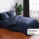 Jacquard - Housse De Couette + Taie(s) D'Oreiller Satin De Coton Rayure Tissé Jacquard Bleu Foncé