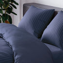 Jacquard - Housse De Couette + Taie(s) D'Oreiller Satin De Coton Rayure Tissé Jacquard Bleu Foncé
