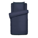 Jacquard - Housse De Couette + Taie(s) D'Oreiller Satin De Coton Rayure Tissé Jacquard Bleu Foncé