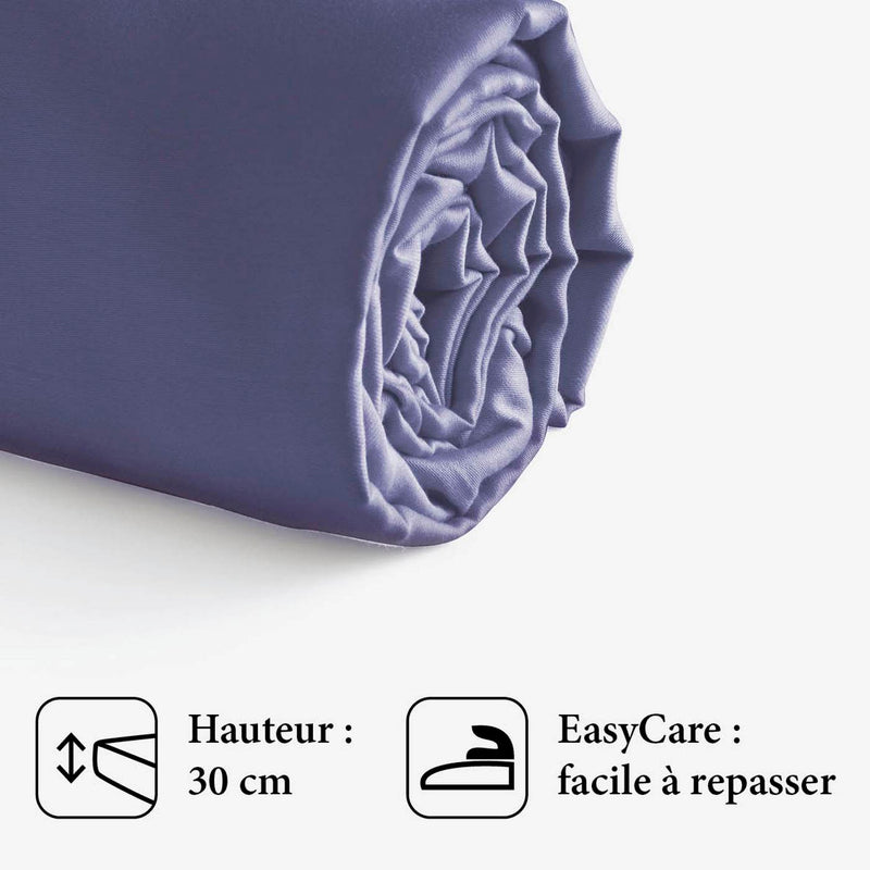Jardin Tropical - Drap-Housse Satin De Coton Uni Bleu