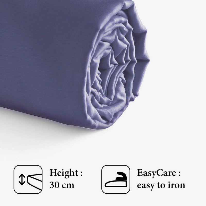 Jardin Tropical - Drap-Housse Satin De Coton Uni Bleu