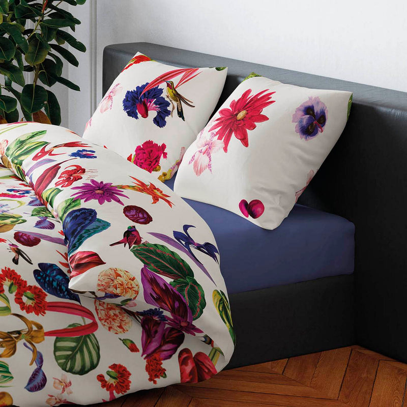 Jardin Tropical - Drap-Housse Satin De Coton Uni Bleu