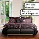 Hirondelles - Housse De Couette + Taie(s) D'Oreiller Satin De Coton Hirondelles Prune