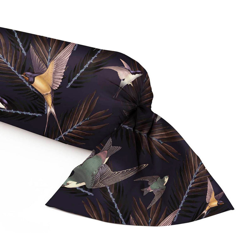Hirondelles - Taie De Traversin Satin De Coton Hirondelles Prune