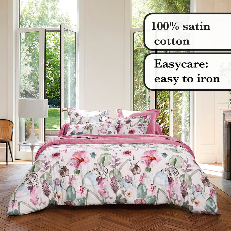 Exotique - Drap Plat Satin De Coton Garden Micro Framboise