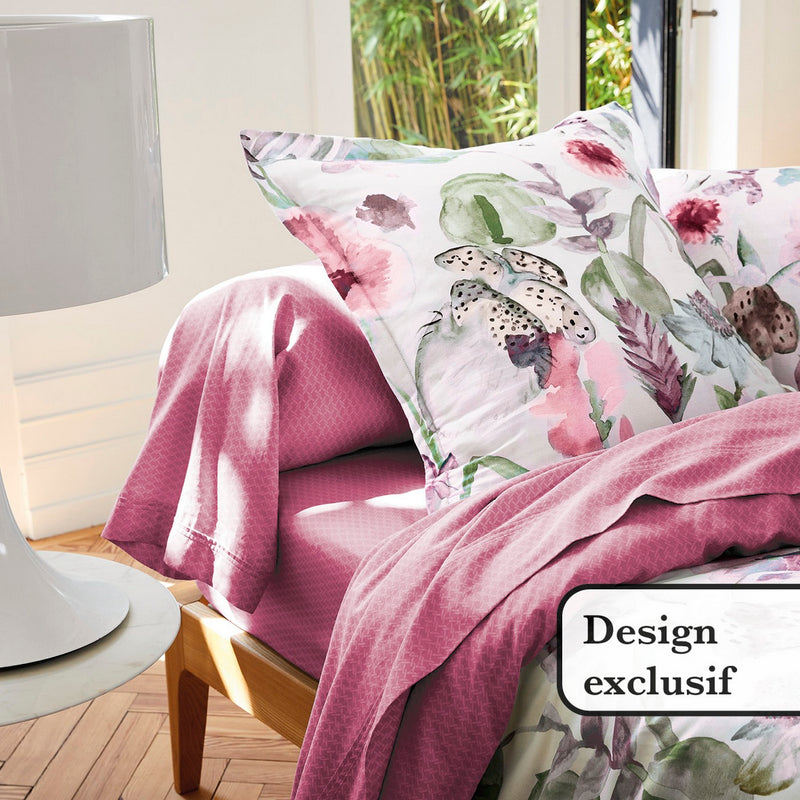 Exotique - Drap Plat Satin De Coton Garden Micro Framboise