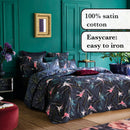 Hirondelles - Housse De Couette + Taie(s) D'Oreiller Satin De Coton Hirondelles Bleu
