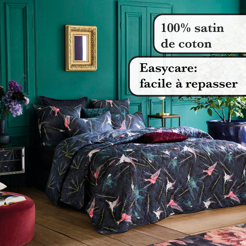 Hirondelles - Set De 2 Taies D'Oreiller Satin De Coton Hirondelles Bleu
