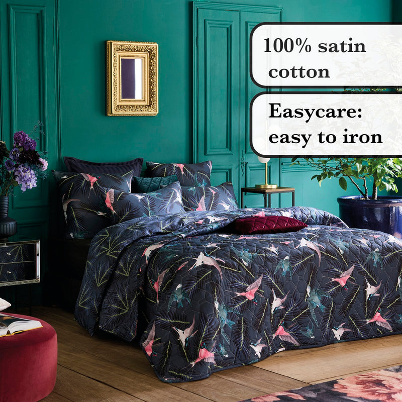 Hirondelles - Set De 2 Taies D'Oreiller Satin De Coton Hirondelles Bleu