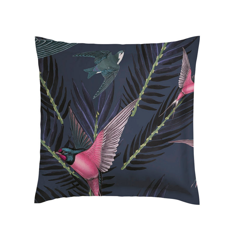 Hirondelles - Set De 2 Taies D'Oreiller Satin De Coton Hirondelles Bleu