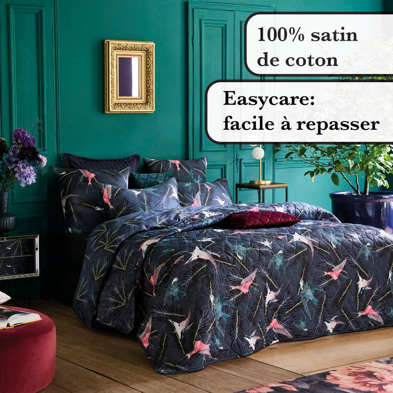 Hirondelles - Set De 2 Taies D'Oreiller Satin De Coton Hirondelles Bleu