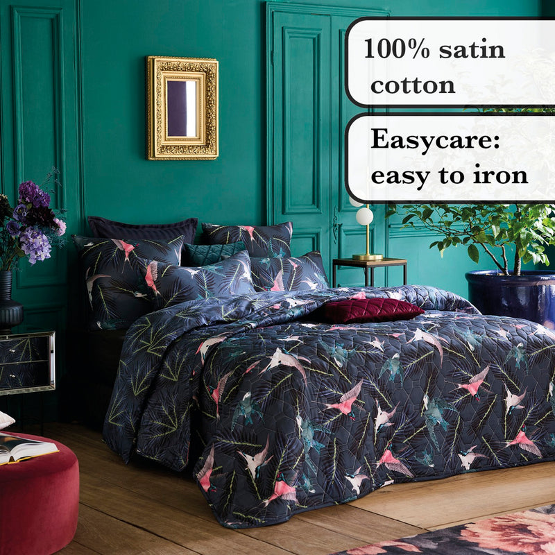 Hirondelles - Set De 2 Taies D'Oreiller Satin De Coton Hirondelles Bleu