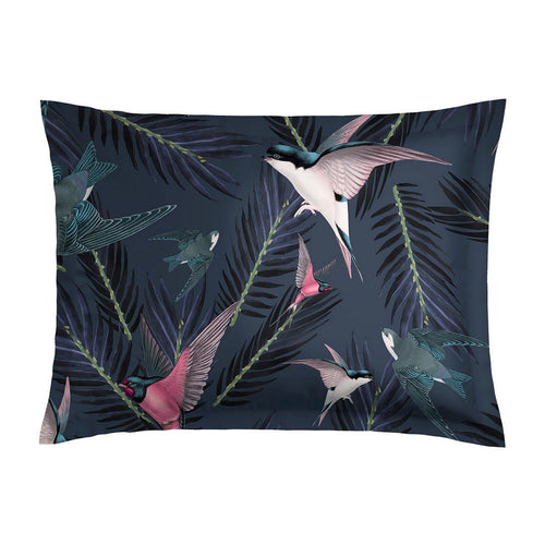 Hirondelles - Set De 2 Taies D'Oreiller Satin De Coton Hirondelles Bleu