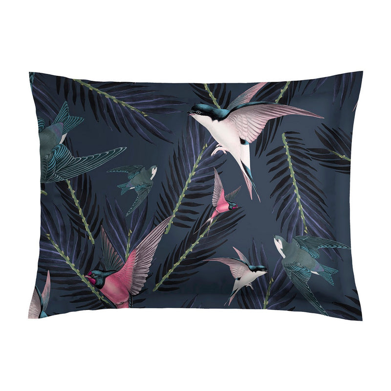 Hirondelles - Set De 2 Taies D'Oreiller Satin De Coton Hirondelles Bleu